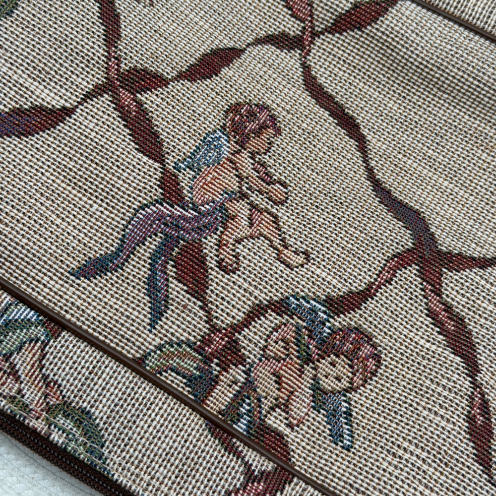Vintage Cherub Tapestry Bible Cover Organizer Bag Beige Burgundy Angel Woven